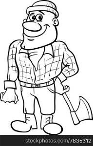 Black and White Cartoon Illustration of Lumberjack Character from Little Red Riding Hood Fairy Tale for Coloring Book