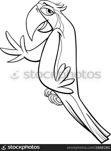 Black and White Cartoon Illustration of Macaw Parrot Bird for Coloring Book