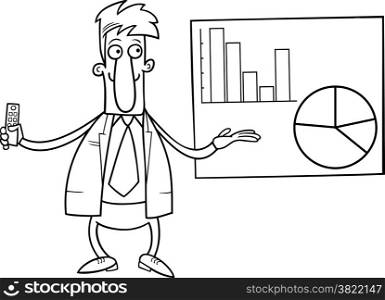 Black and White Cartoon Illustration of Man or Businessman Doing a Business Presentation for Coloring Book