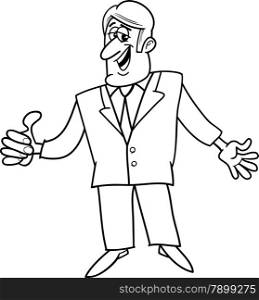 Black and White Cartoon Illustration of Man or Businessman with OK Gesture