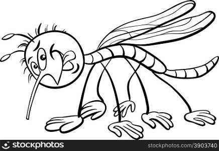 Black and White Cartoon Illustration of Mosquito Insect Character for Coloring Book