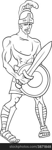 Black and White Cartoon Illustration of Mythological Greek God Ares for Coloring Book