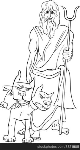 Black and White Cartoon Illustration of Mythological Greek God Hades for Coloring Book