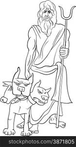 Black and White Cartoon Illustration of Mythological Greek God Hades for Coloring Book