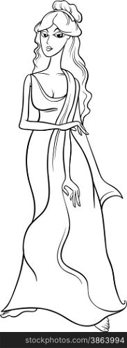 Black and White Cartoon Illustration of Mythological Greek Goddess Aphrodite for Coloring Book