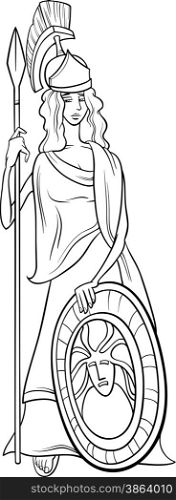Black and White Cartoon Illustration of Mythological Greek Goddess Athena for Coloring Book