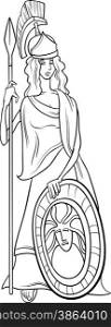 Black and White Cartoon Illustration of Mythological Greek Goddess Athena for Coloring Book