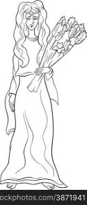Black and White Cartoon Illustration of Mythological Greek Goddess Demeter for Coloring Book