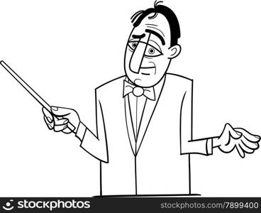 Black and White Cartoon Illustration of Orchestra Conductor Funny Character