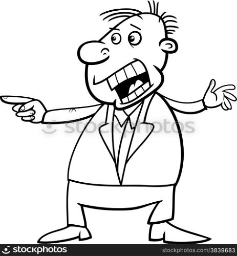 Black and White Cartoon Illustration of Outraged Shouting Man for Coloring Book