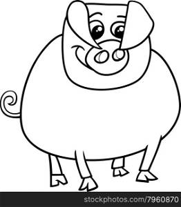Black and White Cartoon Illustration of Pig Farm Animal Character for Coloring Book