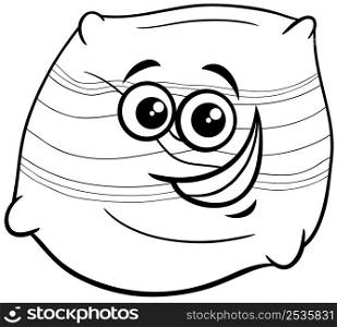 Black and white cartoon illustration of pillow object clip art comic character coloring book page
