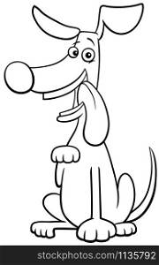 Black and White Cartoon Illustration of Playful Dog Comic Animal Character Coloring Book Page