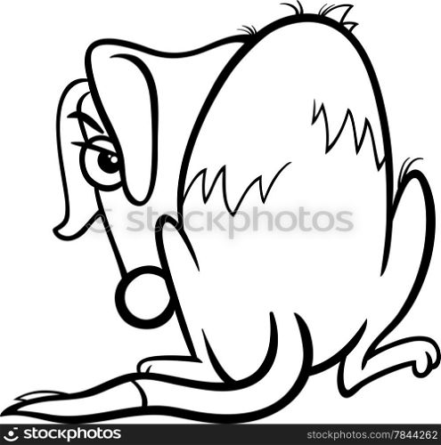 Black and White Cartoon Illustration of Poor Homeless Dog for Coloring Book