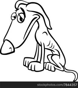 Black and White Cartoon Illustration of Poor Sad Homeless Dog for Coloring Book