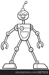 Black and white cartoon illustration of robot comic fantasy character coloring book page