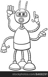 Black and white cartoon illustration of robot or droid comic fantasy character coloring page