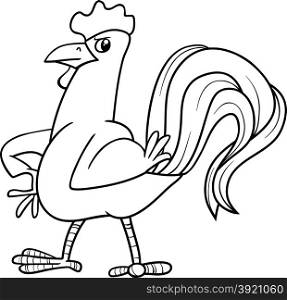 Black and White Cartoon Illustration of Rooster Farm Bird Animal Character for Coloring Book