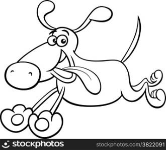 Black and White Cartoon Illustration of Running Dog Pet Character for Coloring Book