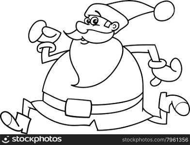 Black and White Cartoon Illustration of Running Santa Claus Character Coloring Book
