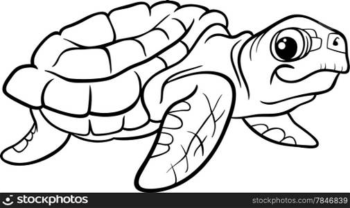 Black and White Cartoon Illustration of Sea Turtle Reptile Animal for Coloring Book