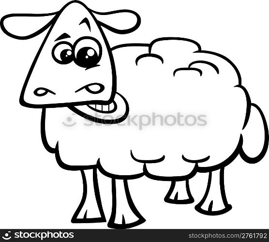 Black and White Cartoon Illustration of Sheep Farm Animal Character for Coloring Book