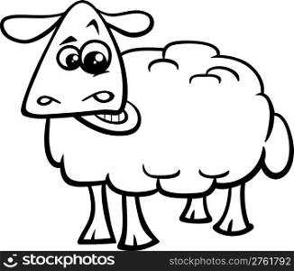 Black and White Cartoon Illustration of Sheep Farm Animal Character for Coloring Book