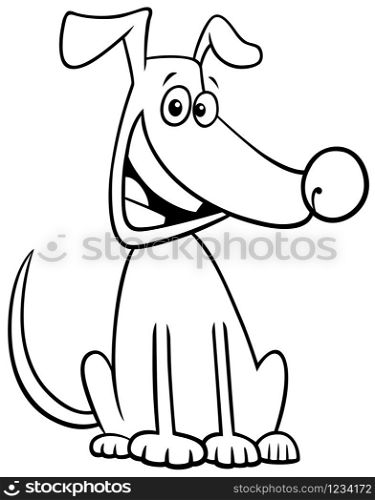 Black and White Cartoon Illustration of Sitting Dog Comic Animal Character Coloring Book Page