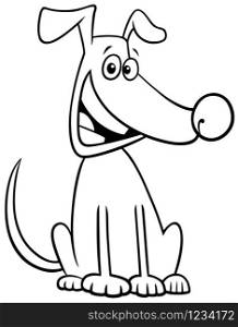 Black and White Cartoon Illustration of Sitting Dog Comic Animal Character Coloring Book Page