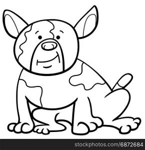 Black and White Cartoon Illustration of Spotted Bulldog Dog Animal Character Coloring Book