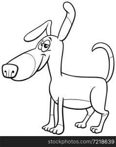 Black and white cartoon illustration of spotted dog comic animal character coloring book page