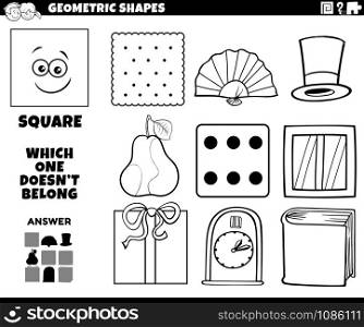 Black and White Cartoon Illustration of Square Geometric Shape Educational Task for Children Coloring Book Page