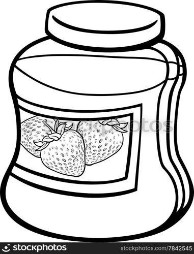 Black and White Cartoon Illustration of Strawberry Jam in a Glass Jar for Coloring Book