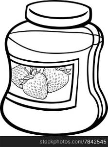Black and White Cartoon Illustration of Strawberry Jam in a Glass Jar for Coloring Book