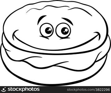 Black and White Cartoon Illustration of Sweet Whoopie Chocolate Pie with Cream Clip Art for Coloring Book
