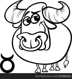 Black and White Cartoon Illustration of Taurus or The Bull Horoscope Zodiac Sign for Coloring Book