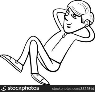 Black and White Cartoon Illustration of Teenager Boy Dreaming or Thinking for Coloring Book