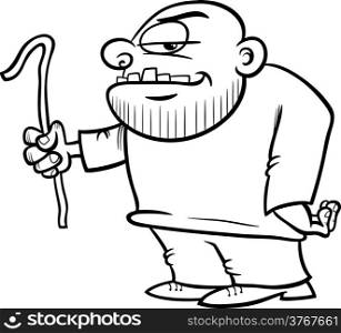 Black and White Cartoon Illustration of Thug or Ruffian with Crowbar for Coloring Book