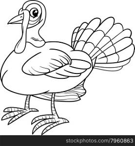 Black and White Cartoon Illustration of Turkey Farm Bird Animal Character for Coloring Book