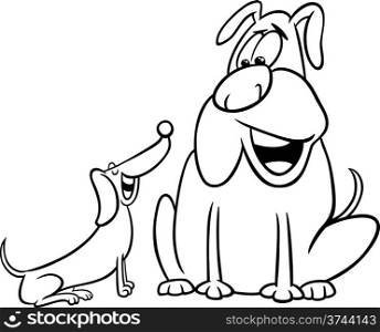 Black and White Cartoon Illustration of Two Funny Talking Dogs for Coloring Book