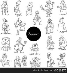Black and White Cartoon Illustration of Women and Men Senior Characters Large Set Coloring Book