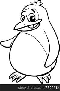 Black and White Cartoon Illustration of Young Funny Penguin Bird for Coloring Book
