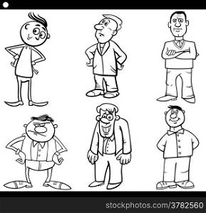 Black and White Cartoon Illustration Set of Comic Men Characters for Coloring Book