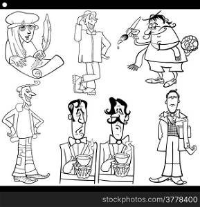 Black and White Cartoon Illustration Set of Funny Eccentric Men Characters for Coloring Book