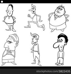 Black and White Cartoon Illustration Set of Men Characters for Coloring Book