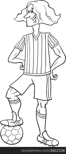 Black and White Cartoon Illustrations of Football or Soccer Player Sportsman with Ball for Coloring Book