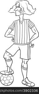 Black and White Cartoon Illustrations of Football or Soccer Player Sportsman with Ball for Coloring Book