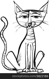Black and White Cartoon Sketch Illustration of Cat Pet Character