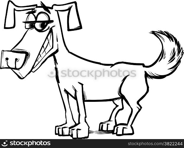 Black and White Cartoon Sketch Illustration of Funny Dog Pet Character for Coloring Book
