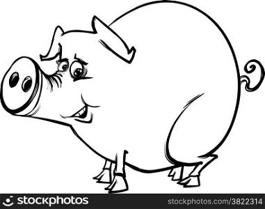 Black and White Cartoon Sketch Illustration of Funny Pig Farm Animal for Coloring Book